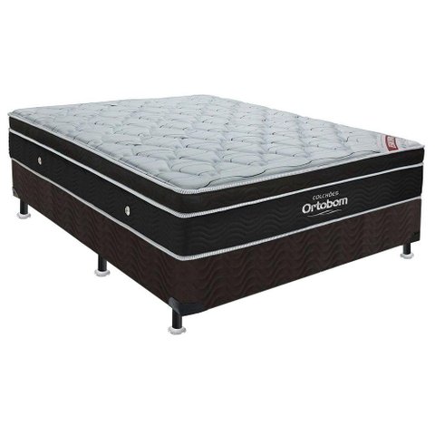 Cama Box Casal: Colchão Molas Ensacadas Ortobom SuperPocket Elegant + Base CRC Suede Black(138x188)
