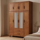 Ver imagem 1 de Guarda Roupa Solteiro com Espelho 8 Portas 2 Gavetas Madeira Maciça Lorie F06 Castanho - Lyam Decor