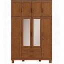 Ver imagem 2 de Guarda Roupa Solteiro com Espelho 8 Portas 2 Gavetas Madeira Maciça Lorie F06 Castanho - Lyam Decor