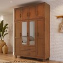 Ver imagem 3 de Guarda Roupa Solteiro com Espelho 8 Portas 2 Gavetas Madeira Maciça Lorie F06 Castanho - Lyam Decor