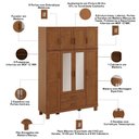 Ver imagem 5 de Guarda Roupa Solteiro com Espelho 8 Portas 2 Gavetas Madeira Maciça Lorie F06 Castanho - Lyam Decor
