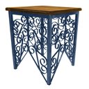 Ver imagem 1 de Mesa de Canto para Sala de Ferro Artesanal Rustica Decorativa com Madeira - Azul Royal