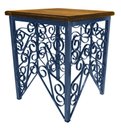 Ver imagem 1 de Mesa de Canto para Sala de Ferro Artesanal Rustica Decorativa com Madeira - Azul Royal