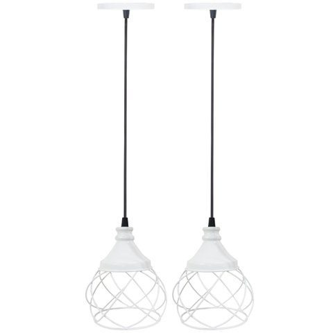 2 Pendentes Aramado Esfera Balonê Branco Lustre Luminária Teto Regulável Sala Cozinha Industrial Agp