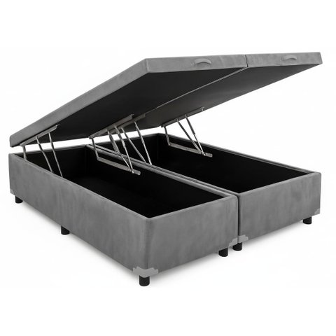Cama Queen Box Baú Bi-partida 79 Blindada:suede Cinza/queen