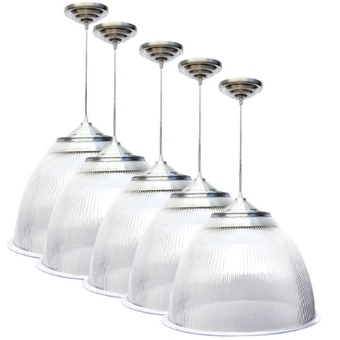 Kit 5 Pendente Prismatico Poptem 16" Cristal Lustre Acrílico Lustre 42cm