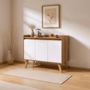 Ver imagem 1 de Aparador Buffet 90cm MDF Freijó com Branco Madri - On Móveis