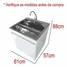 Tanque de Inox 46l com Torneira de Bancada Gabinete Mdf 60cm - 3