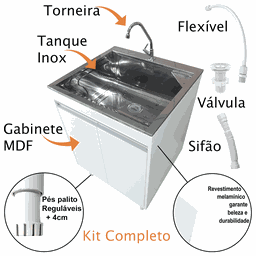 Tanque de Inox 46l com Torneira de Bancada Gabinete Mdf 60cm - 4