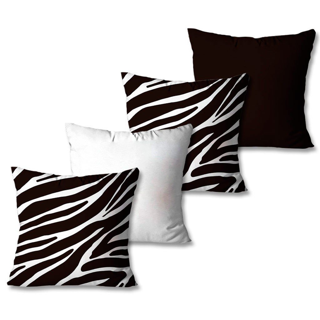 Kit com 4 Capas de Almofadas Decorativas Zebra Preto e Branco