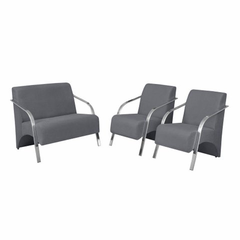 Conjunto Poltrona Vênus Braço Alumínio D Salla Suede Grafite