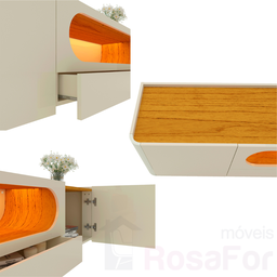Painel e Rack Nobre Ripado com LED Pés de Madeira 230 Naturale Off White - Gelius - 6