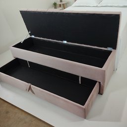 Baú Gaveta (sapateiro) Modelo em Capitonê 140x50x45cm Casal na Cor Rosa - 2
