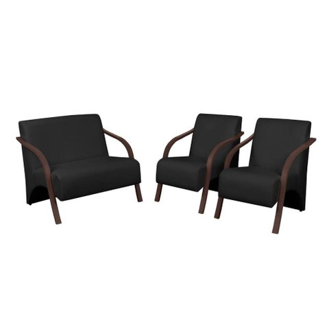 Conjunto Vênus Braço Madeira Courino Preto