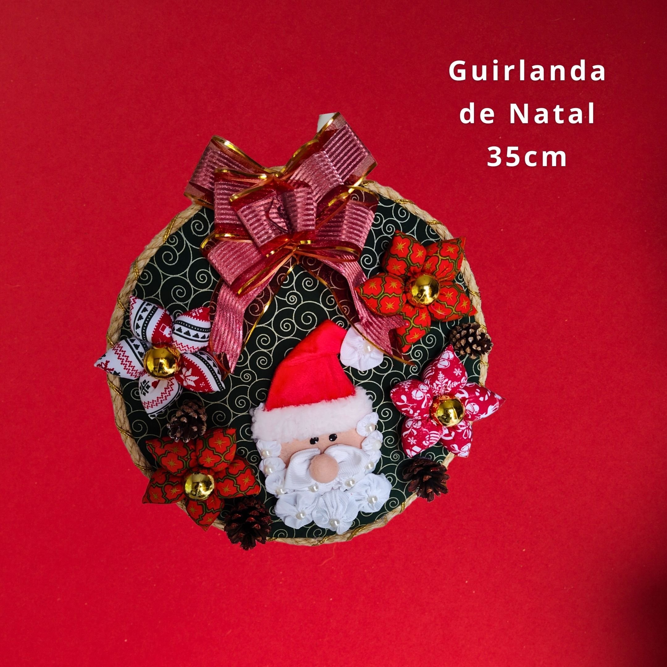 Guirlanda de Natal 35cm em Fuxico de Flores e enfeites natalinos artesanal - 5