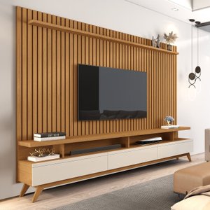 Rack com Painel para Tv 86 Polegadas Pés em Madeira Maciça Vivare