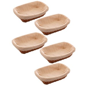 5 Cestos Porta Pão Plástico Rattan com Forro Lyor 24,5x17cm Folhados Bolo Retangular