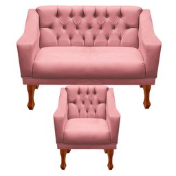 Kit Namoradeira + 1 Poltrona Decorativa Grécia - Dritex:suede Rose - 1