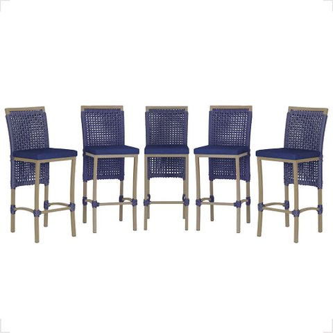 5 Banqueta em Alumínio Roma Fendi Corda Náutica Tecido 10