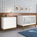 Ver imagem 2 de Jogo de Quarto Infantil Cômoda 3 Gavetas e Berço Classic Branco Fosco com Pés Amadeirado - Reller Mó