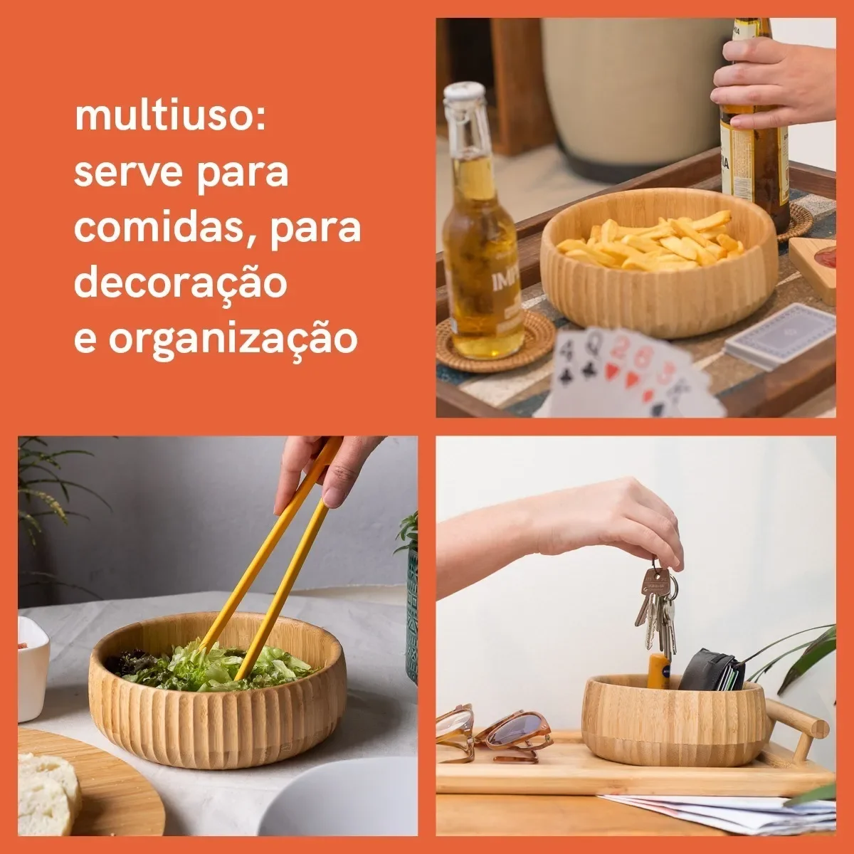 Ver imagem 3 de Bowl Canelado De Bambu kit C 3 Pequeno Médio Grande