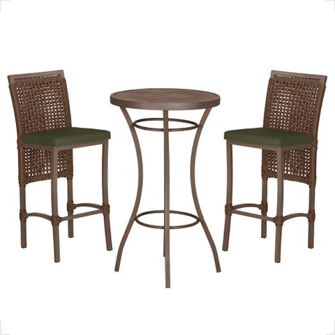 Mesa Bistro e 2 Banquetas Roma Marrom Corda Náutica 13 Trama Original