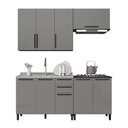 Ver imagem 3 de Cozinha Modulada Compacta Fidelitá Mônaco 4 Peças 200cm 9 Portas 2 Gavetas sem Tampo Chumbo/titâ