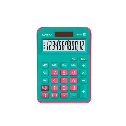 Calculadora Casio de mesa visor XL, 12 dígitos e alimentação dupla MX-12B Verde