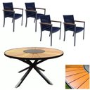 Ver imagem 1 de Jogo de Mesa 1,30m Zurick Madeira 4 Poltronas Corda Náutica Jantar Azul