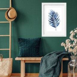 Quadro Folha Palmeira Azul - 60x48cm:madeira Branca - 1