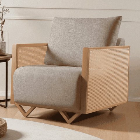 Poltrona para Sala de Estar Madeira Maciça Palha Rattan Arthur