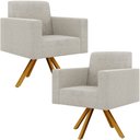 Ver imagem 1 de Kit 02 Poltronas Giratórias Sala de Estar Base de Madeira Helô L02 Bouclê Creme - Lyam Decor