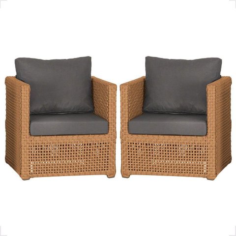 2 Poltronas Madri Alumínio Corda Náutica Estofado 11 Trama Terra Cota
