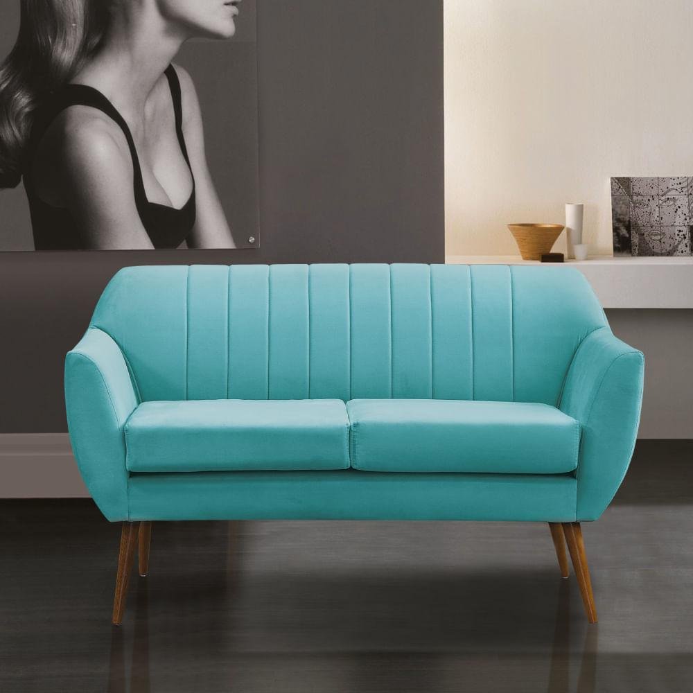 Sofá Jurerê com Pés em Madeira 206 cm Azul claro MadeiraMadeira