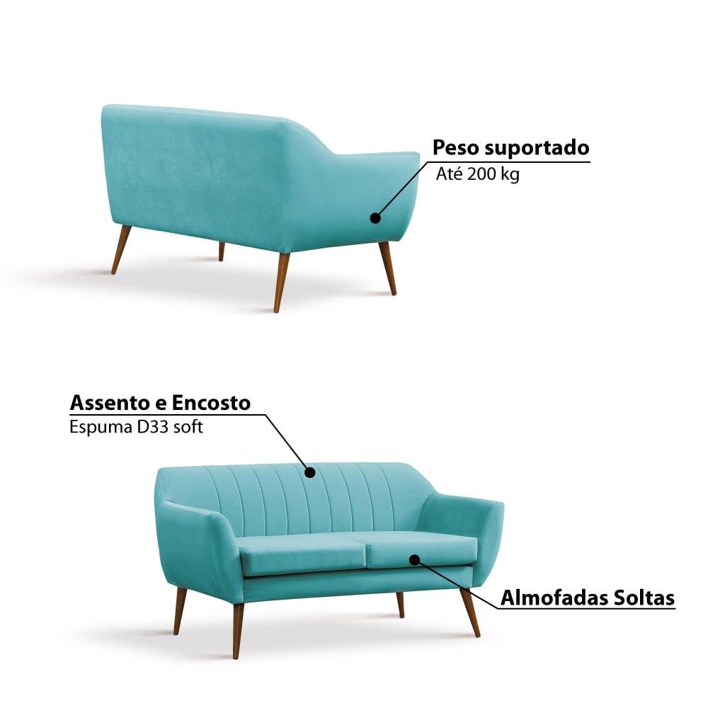 Sofá Jurerê com Pés em Madeira 206 cm Azul claro MadeiraMadeira