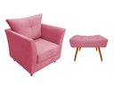 Ver imagem 1 de Kit Poltrona Decorativa Isis + Puff Retangular Suede Rosa Pés Madeira Mz Decor