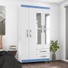 Guarda Roupa Moderna 4 Portas 2 Gavetas com Espelho Branco/Azul - PR Móveis - 2