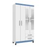 Guarda Roupa Moderna 4 Portas 2 Gavetas com Espelho Branco/Azul - PR Móveis - 1
