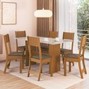 Ver imagem 1 de Conjunto Sala de Jantar Mesa Tampo de Madeira Fidelitá Siena com 6 Cadeiras Freijó/Off-White/Cacau