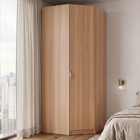 Guarda Roupa Planejado de Canto Obliquo 1 Porta Hera CabeCasa MadeiraOriginals Marrom Louro