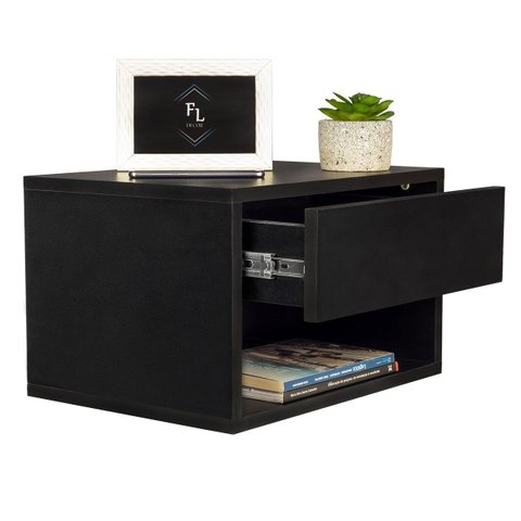 Mesa de Cabeceira 40cm Preto 100% MDF Gaveta em Cima Enviamos Montado