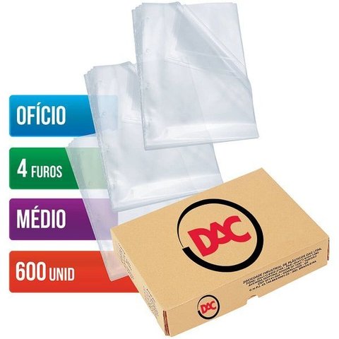 Envelope Plastico Oficio 4 Furos Medio com 600 Dac