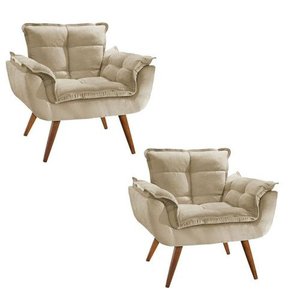 Kit 2 Poltronas Cadeiras Decorativas Opala Suede Pés Palito para Recepção Sala de Estar Consultorio