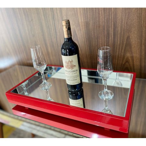 Bandeja Espelhada Decorativa Laqueada Flutuante Taças Sala Laqueada Vermelha