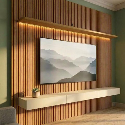 Painel para TV até 90 Polegadas com LED, 3 Gavetas e Prateleira 100% MDF 224x250x34cm