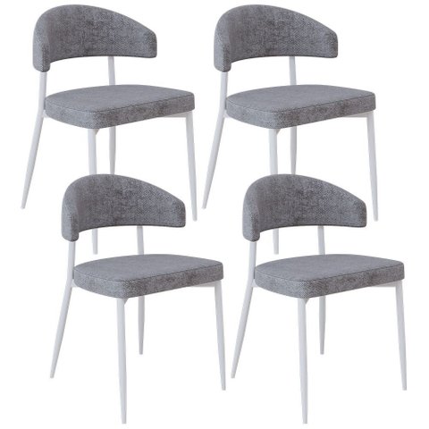 Kit 04 Cadeiras Estofada para Sala de Jantar Serena Branco C01 Linho Lautrec Cinza - Lyam Decor