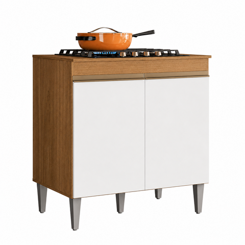 Balcão Multiuso Alinne 79cm para Cooktop 4 e 5 Bocas com 2 Portas - Nature/Branco Peternella