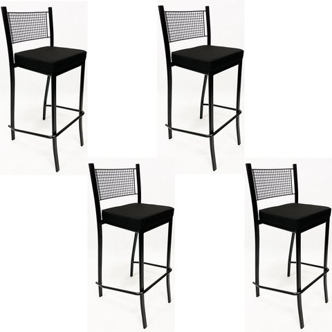 Kit 4 Banquetas alta para cozinha Empilhável preta assento em linho cor preto - Poltronas do Sul
