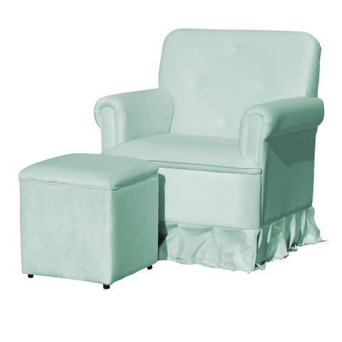 Poltrona Amamentação com Puff Laura Veludo Acqua - Lm Decor