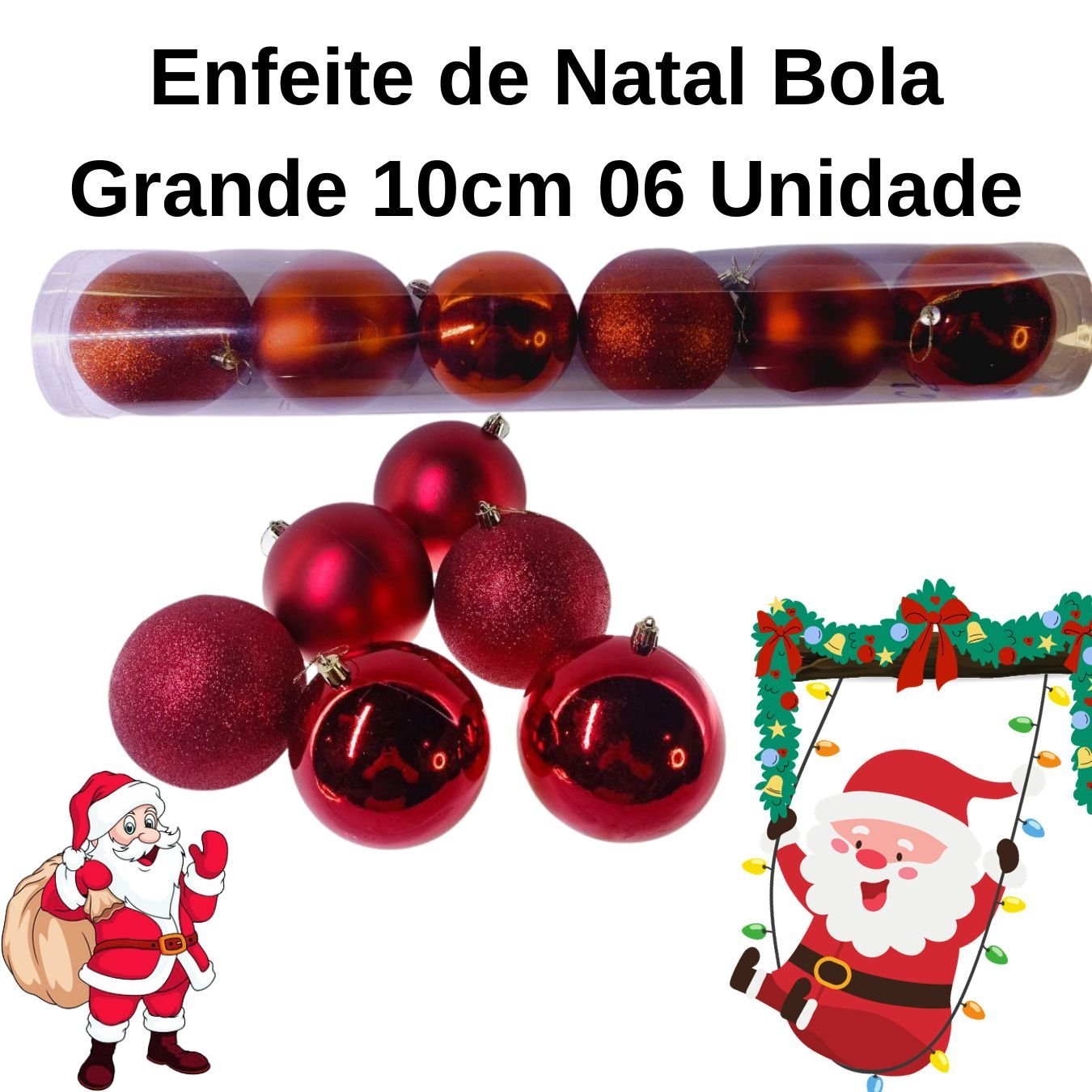 Enfeite de Natal Bola Grande 10cm 06 Unidade Cor:Vermelho - 3